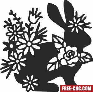 Bunny with flowers - Free dxf for laser cutting and plasma