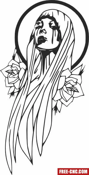 Girl nun with blood tears - Free dxf for laser cutting and plasma