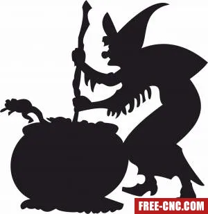 Halloween witch cooking in cauldron - free dxf download