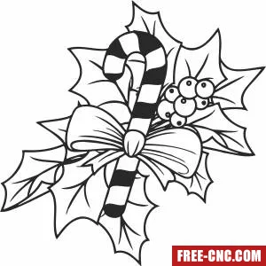 Christmas candy cane with holly leaves - Download free dxf for cnc plasma cutting