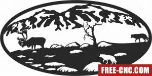 Wolves elk scene forest art - Free dxf files ready to cut