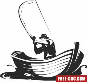 Fisherman fishing in boat clipart - Free dxf files ready to cut