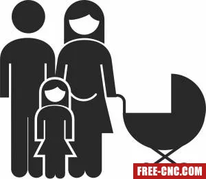 Family parent with kid silhouette - Download free dxf for cnc plasma cutting