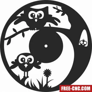 Owl wall clock vinyl record - Download free dxf for cnc plasma cutting