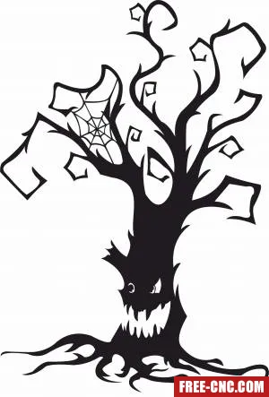 Halloween creepy scary bare tree monster - free dxf download