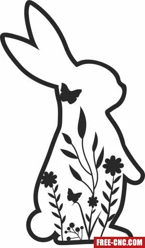 Floral easter bunny silhouette happy easter - Free dxf for laser cutting and plasma