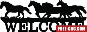 Running horses welcome sign clipart - free dxf download