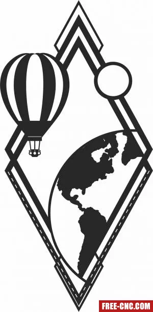 Balloon flight on the globe wall decor - Free dxf files ready to cut