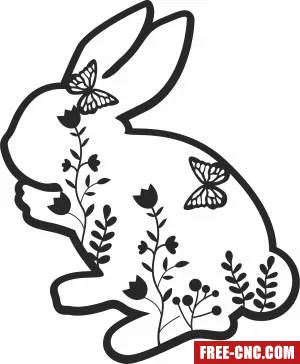 Floral easter bunny silhouette happy easter - Free dxf download