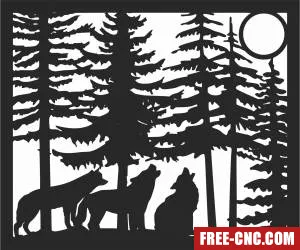 Wolves scene forest art - Download free dxf for cnc plasma cutting