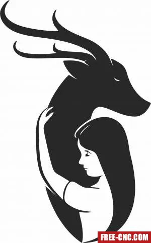 Girl hugging deer decor - Download free dxf for cnc plasma cutting