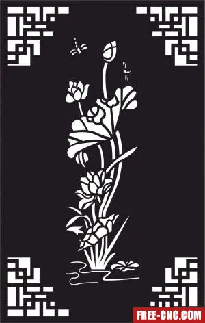 Decorative panel door wall screen flower pattern - Free dxf files ready to cut