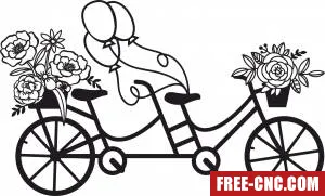 Bicycle with flower and baloon clipart - Free dxf files ready to cut