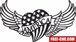 Heart with usa flag and wings - Free dxf download