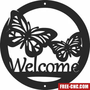 Welcome butterfly sign wall art - free dxf download