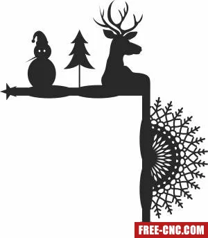 Christmas snowman deer door corner - Free dxf for laser cutting and plasma