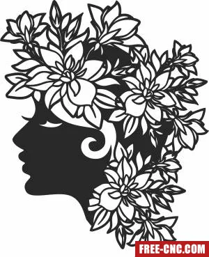 Woman with flowers hair cliparts - Free dxf for laser cutting and plasma