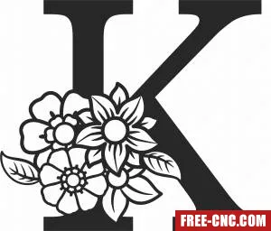 Monogram letter k with flowers - Download free dxf for cnc plasma cutting