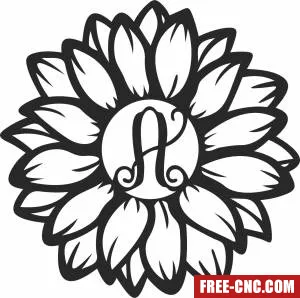 Monogram letter sunflower flower clipart - Free dxf files ready to cut