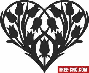 Decorative heart with flowers art - Free dxf for laser cutting and plasma