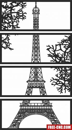 Paris eiffel tower panels wall decor - Free dxf files ready to cut