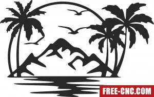 Palm tree scene wall decor - Download free dxf for cnc plasma cutting