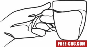 One line drawing hand holding cup - Free dxf files ready to cut