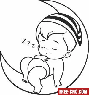 Cute baby sleeping on the moon - Free dxf download