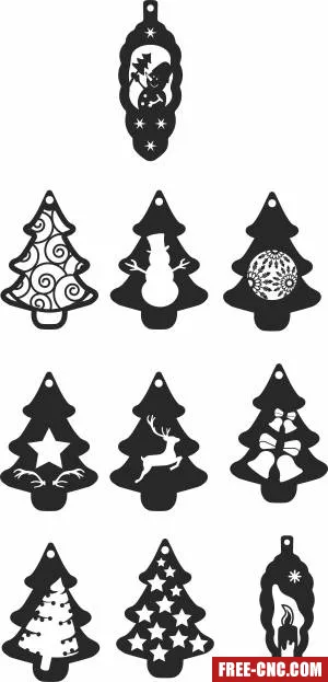 Set of christmas trees ornaments - Free dxf download