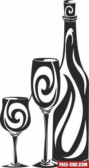 Wine glass and bottle clipart - Free dxf download