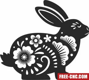 Bunny with flowers clipart - Free dxf download