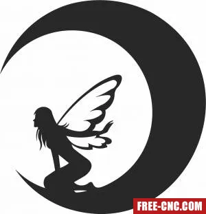 Fairy on the moon art decors - Free dxf for laser cutting and plasma