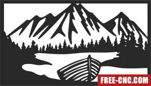 Mountain scene rafting wall art - Free dxf files ready to cut