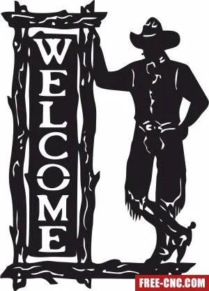 Standing cowboy western welcome sign - Free dxf download