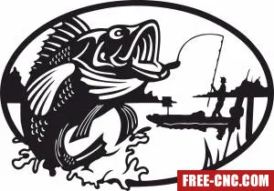 Fishing fish scene clipart - Free dxf files ready to cut