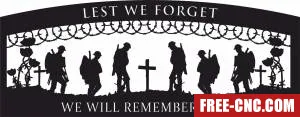 Lest we forget always remember them soldiers scene remembrance day - Download free dxf for cnc plasma cutting