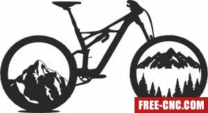 Bicycle with mountain scene - Free dxf for laser cutting and plasma