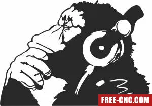 Monkey with headphone cliparts - Download free dxf for cnc plasma cutting