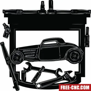 Car garage wall sign with tools - free dxf download