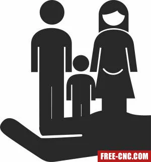 Hand lifting family parent and kid silhouette - Free dxf files ready to cut