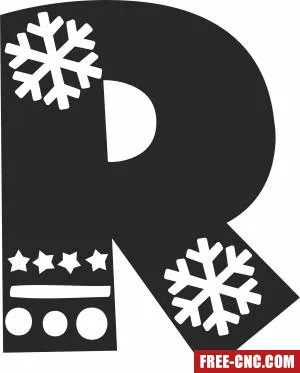 Christmas snowflake letter r monogram - Free dxf files ready to cut