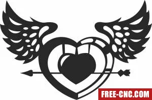 Valentines day heart with wings and arrow - Download free dxf for cnc plasma cutting