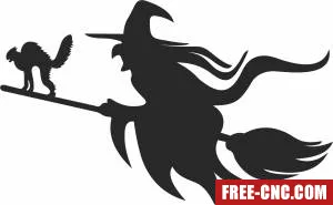 Halloween witch and cat silhouette - Download free dxf for cnc plasma cutting