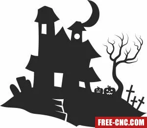 Halloween house gost scary clipart - Free dxf for laser cutting and plasma