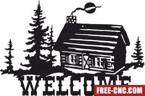 Welcome sign old home scene - Free dxf files ready to cut