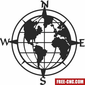 Compass globe world map - Download free dxf for cnc plasma cutting