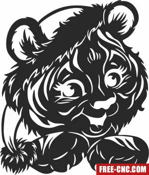 Cute tiger with hat clipart - Free dxf download