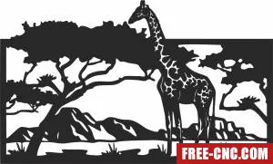 Giraffe savanna scene clipart - Download free dxf for cnc plasma cutting