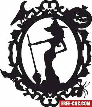 Halloween witch with broomstick mirror horror - free dxf download