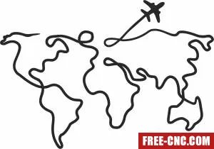 World map one line drawing - Free dxf files ready to cut